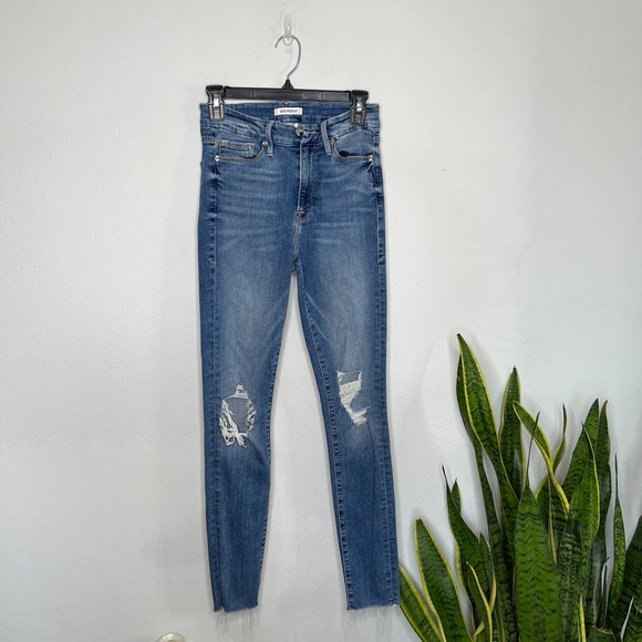 Good American Denim - Good American Good Waist Medium Wash Distressed Jeans 26